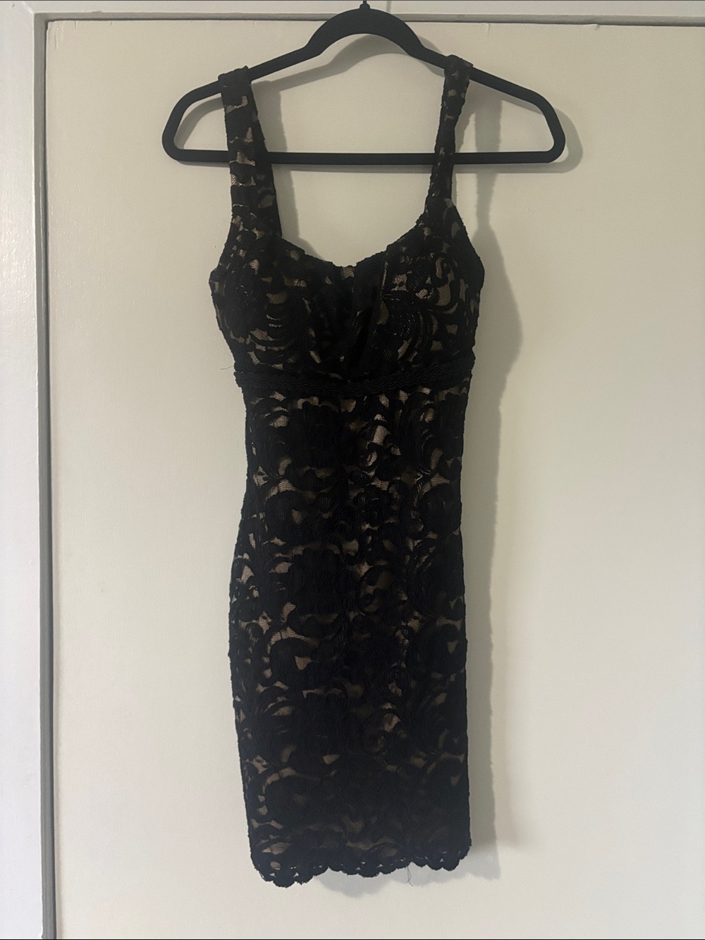 Black Lace Overlay Dress with Nude Underlay